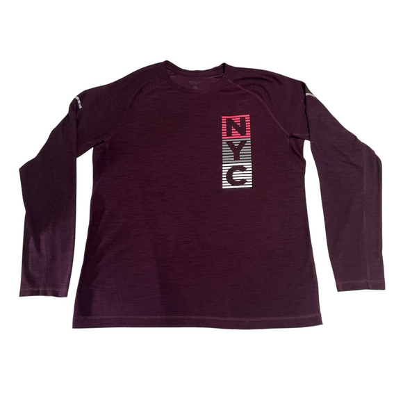 Old Navy Activewear Dry Fit NYC Burgundy Long Sleeve Top Size Medium Athleisure - Picture 1 of 7